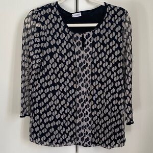 Gerry Weber Black and Cream Patterned Blouse Shear Sleeves Workwear